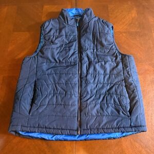 Pacific Trail Mens Puffer Vest Navy Blue Quilted Full Zip Mock Neck Large